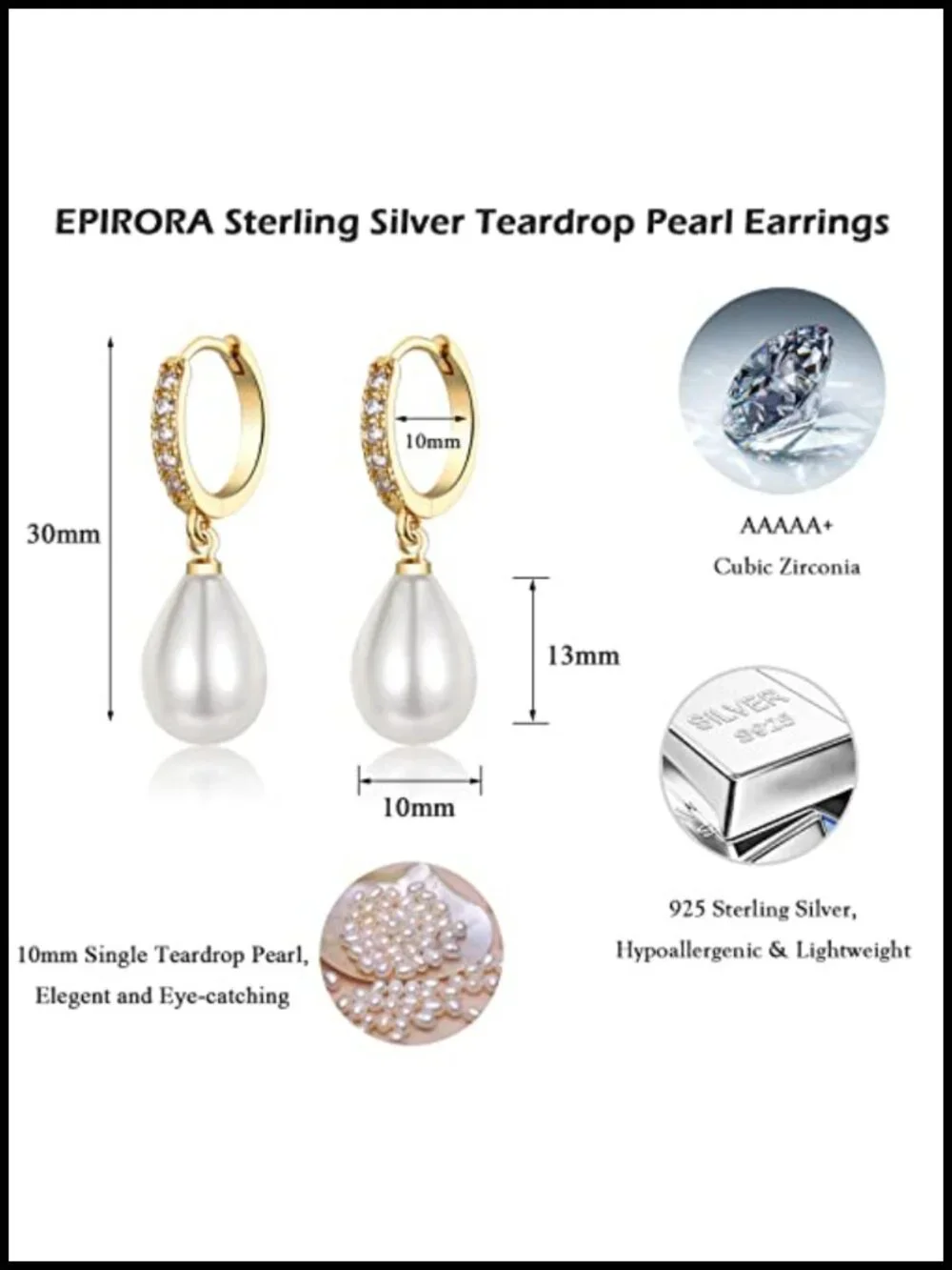 Sterling Silver Simulated Pearl Hoop Drop Earrings CZ Dangle Women's Jewelry